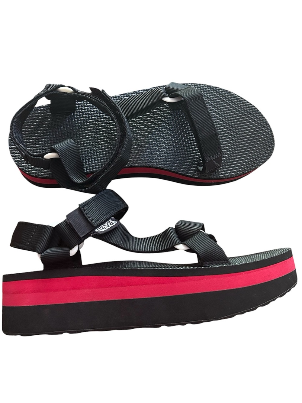 Teva Flatform Universal Strappy Platform Sandals Chunky Sporty Black Red Size 8